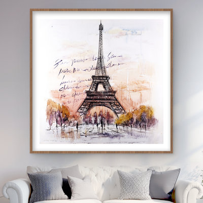 Eiffel Tower Sketch - Romantic Orange Framed Matted Print