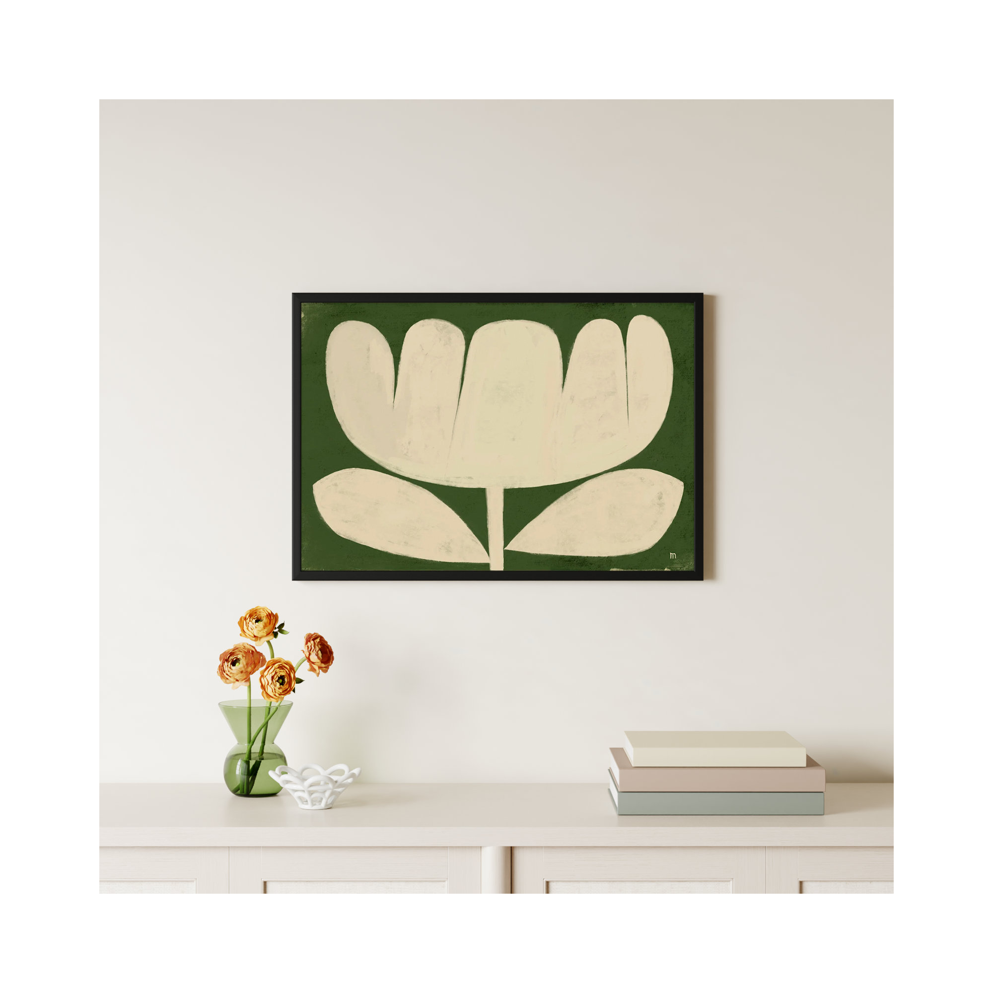Flower On Green by StudioM, Black, 21" H x 30" W x 1.25" D