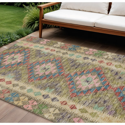 Tapis intérieur / extérieur vert lavable géométrique 10 pi x 14 pi