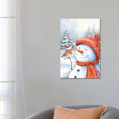 Snowman And Robin I 1 Piece Wrapped Canvas Wall Art