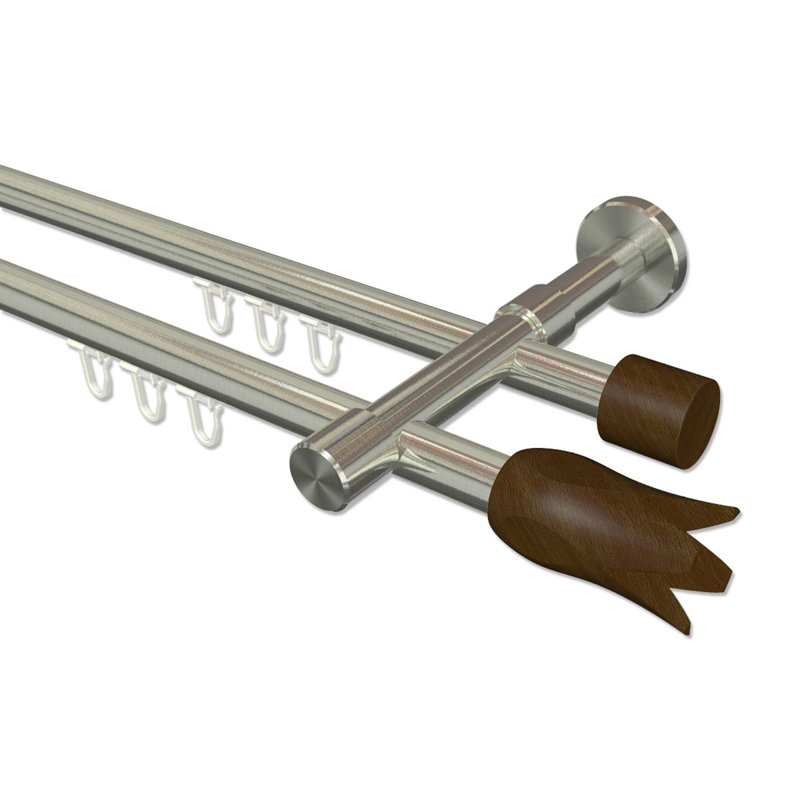 Arnulfo Curtain Pole Set, Stainless Steel/Walnut Lacquered, 5cm H x 420cm W x 15cm D