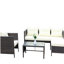 Mobilier d'extérieur: Canapé modulaire avec coussins beige attrayant et table basse hypnotisant en verre