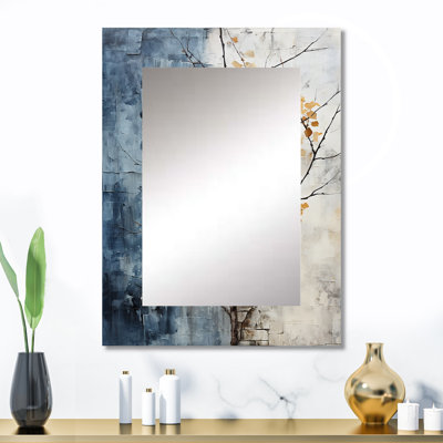 Minimalist Granite Grape Leaves I - miroir à feuilles, miroir mural décoratif traditionnel, impression d'art en métal