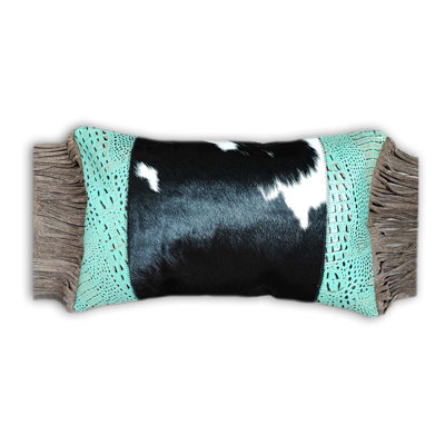 Cowhide & Leather Cushion Cover with Fringe