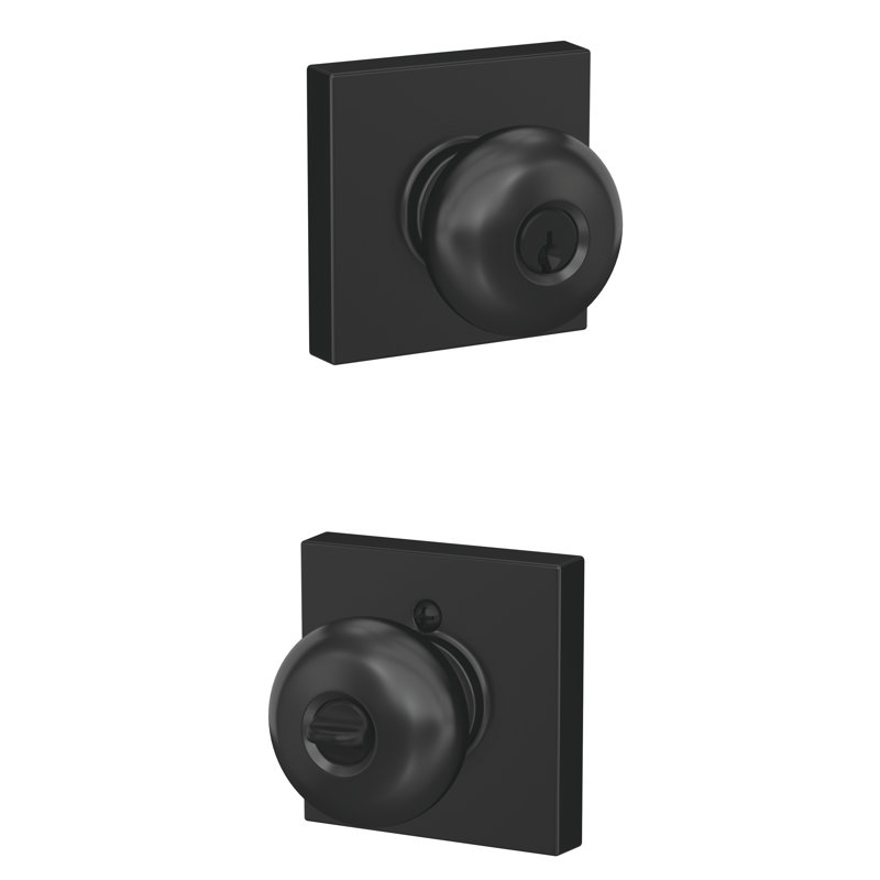 Plymouth Keyed Entry Knob with Collins Trim, Matte Black