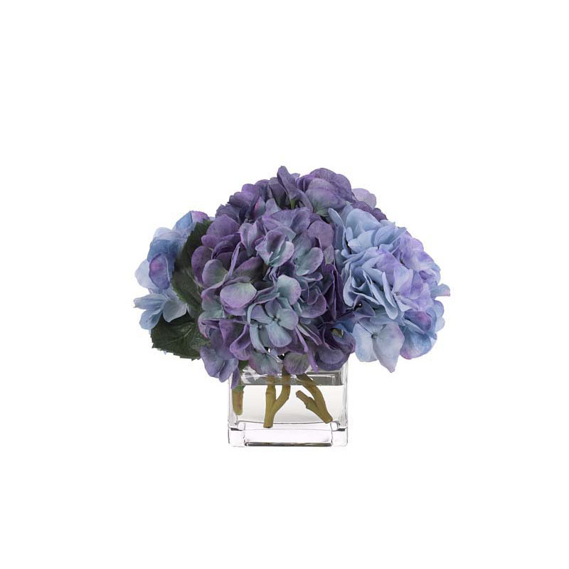 Hydrangea, Blue, Glass Cube, 11wx10dx10h