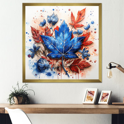 Bleu et rouge, feuille d'érable de Toronto - art mural hockey