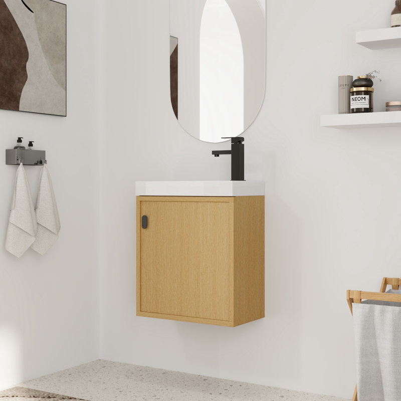 Meuble-lavabo simple 18,5 po avec plateau en résine, Bois naturel