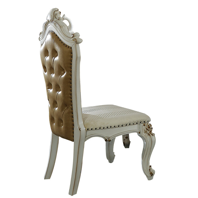 Elegant Beige Faux Leather Upholstered Side Chair with Queen Anne Legs