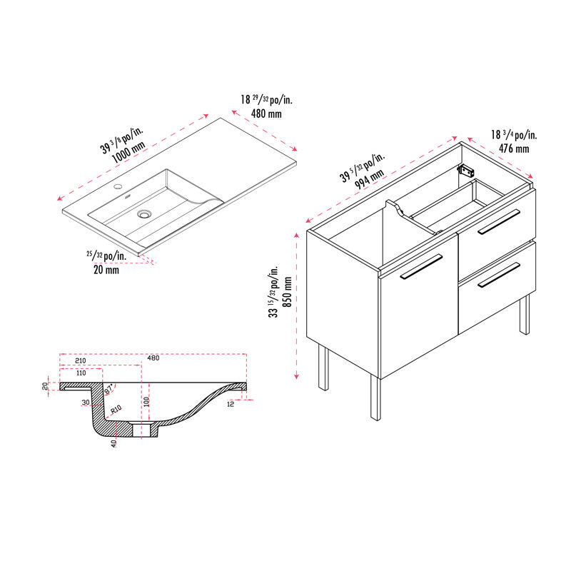 Ensemble de meuble-lavabo simple 40 po