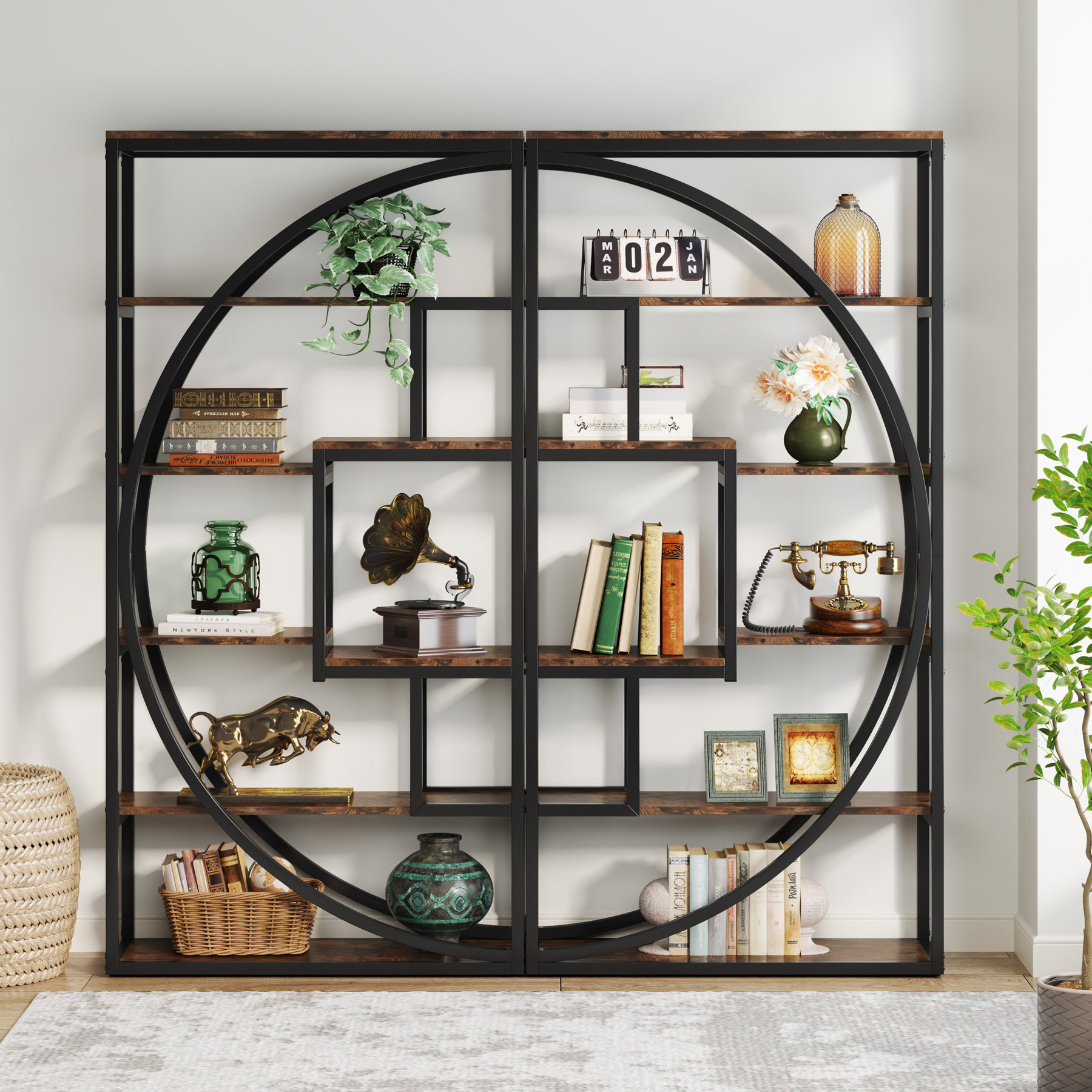 5-Tier Tall Bookcase Set of 2 | Industrial Style