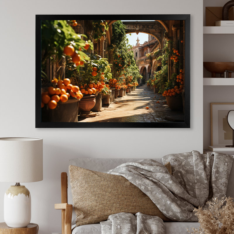 Koleigh, Séville, orange, arbres sur toile, H 34 po x l 44 po x P 1,5 po, Cadre simple noir