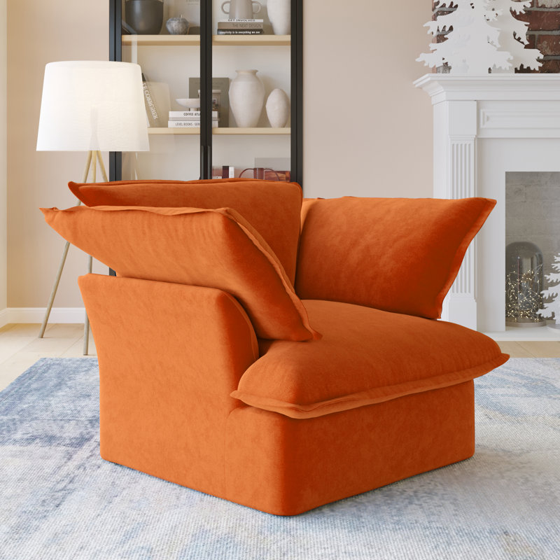 Fairford 2-Piece Upholstered Modern Linen Velvet Slipcovered Armchair, Orange Velvet