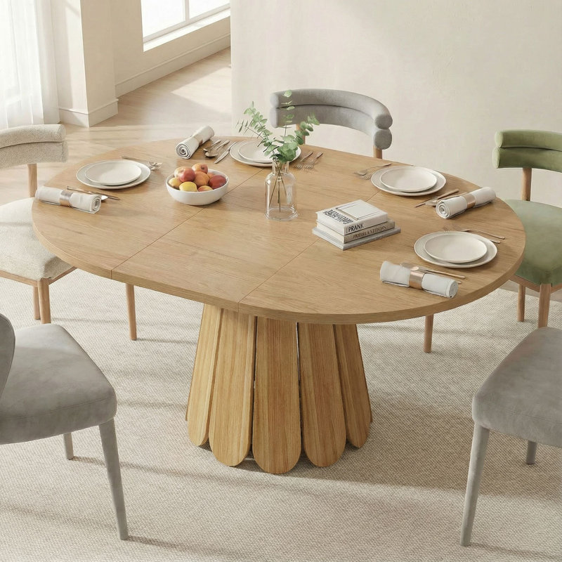 Extendable Round Dining Table, Honey Brown
