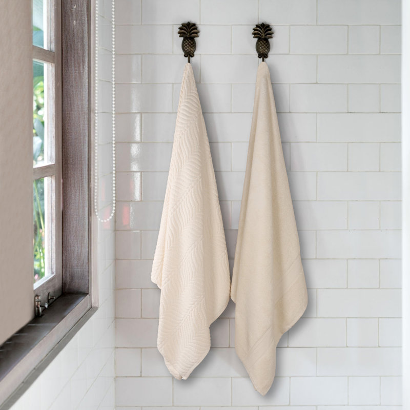 Drap de bain en coton uni et jacquard Telemanus, Ivoire