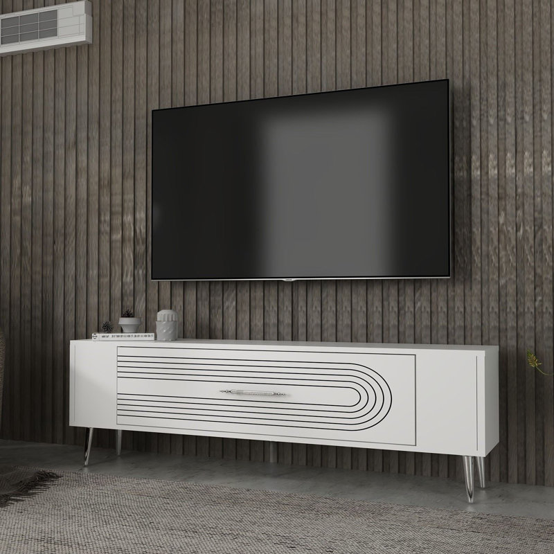 Meuble télé Catena, Blanc / argenté