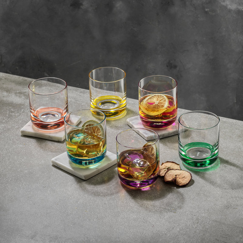 JoyJolt Hue Multi-Colored Glass Whiskey Tumblers, 10oz Set of 6