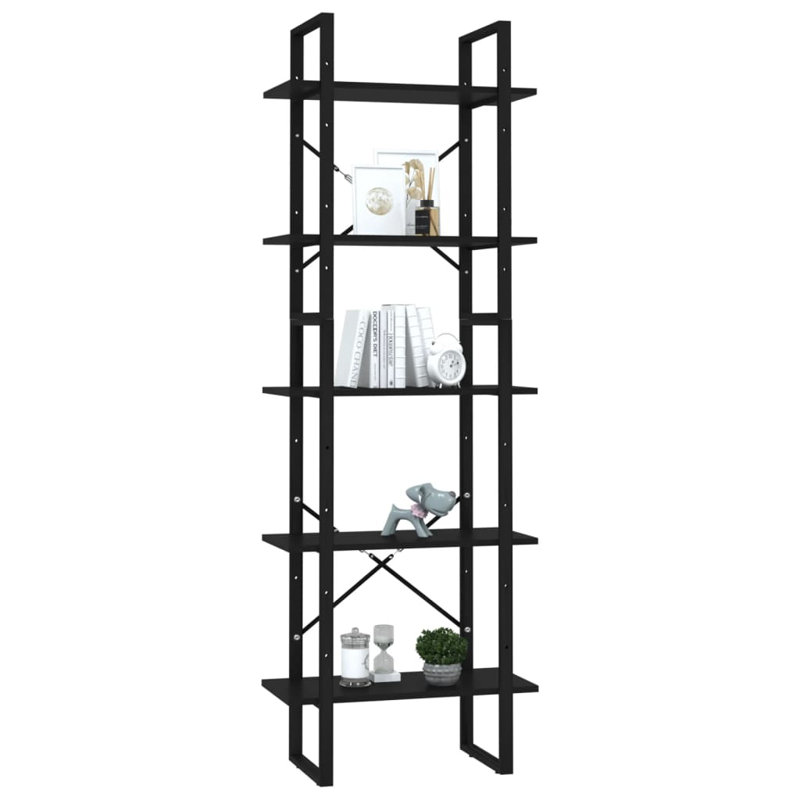 Bibliothèque Canne en bois d'ingénierie, (5 tablettes) H 68,9 po x l 23,6 po x P 11,8 po, Noir très lustré