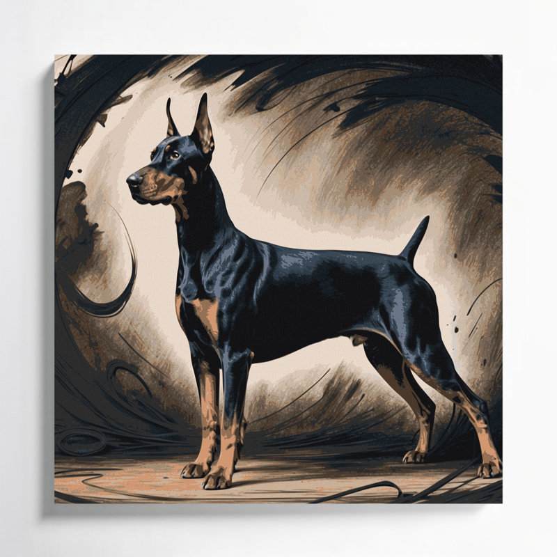 «Dogs Doberman Pinscher», art mural sur toile noire, H 32 po x l 32 po