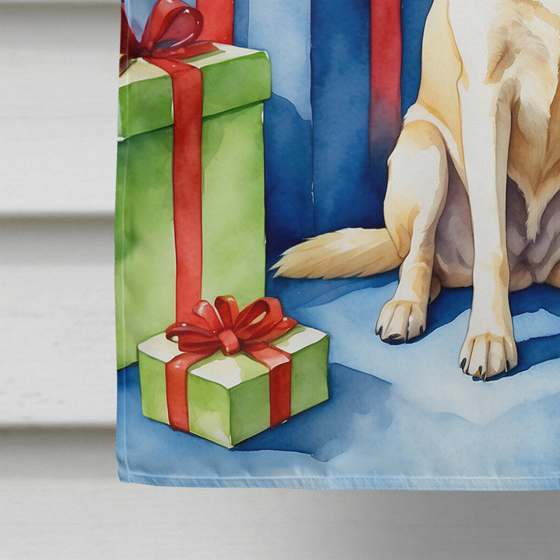 Drapeau de Noël maison de renne, Labrador Retriever blond