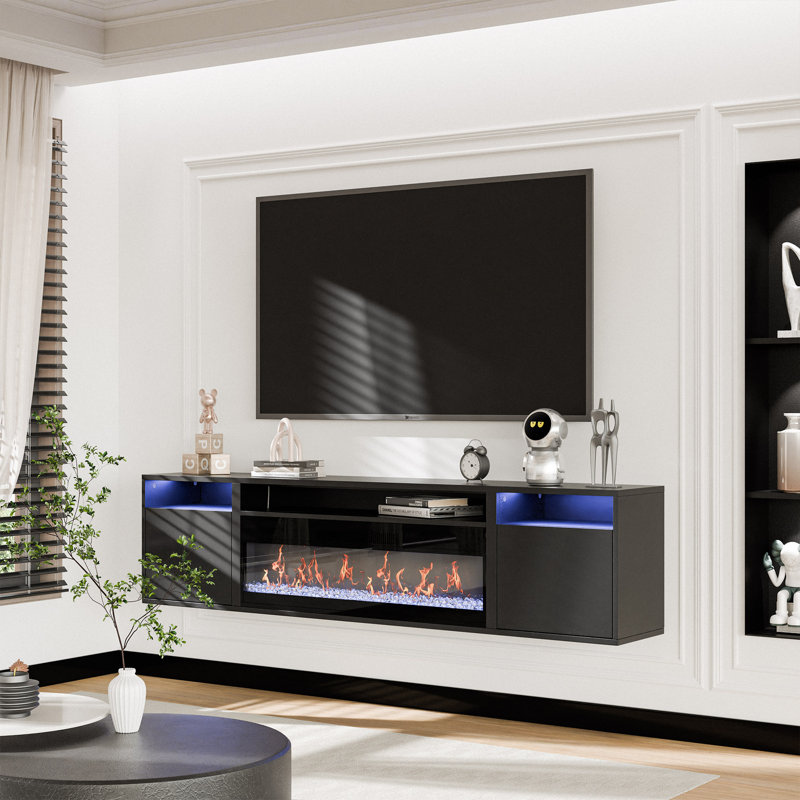 Floating Fireplace TV Stand with 36" Electric Fireplace Heater, Black