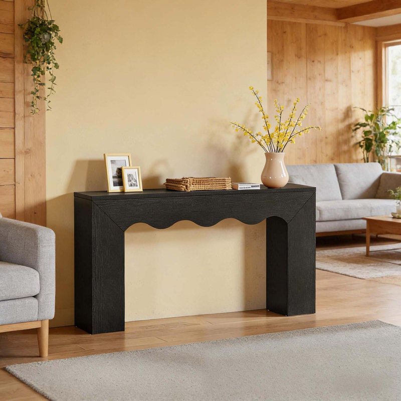 Console distinctive de style à bord ondulé pour le salon d'entrée avec espace de rangement organisé et utilisation polyvalente