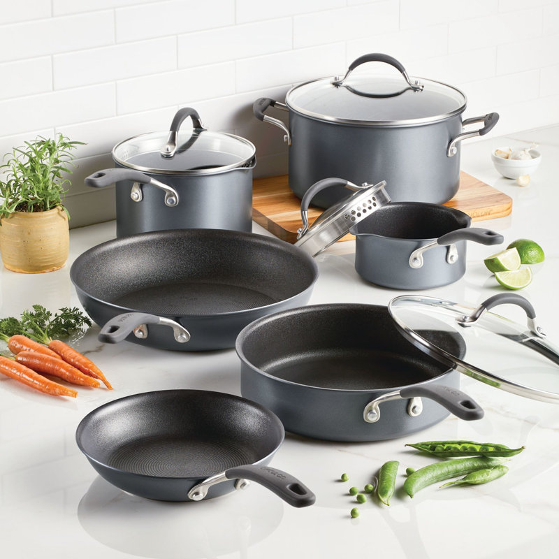 A1 Series with ScratchDefense Technology Nonstick Induction Pots and Pans Cookware Set, 10 Piece, Graphite