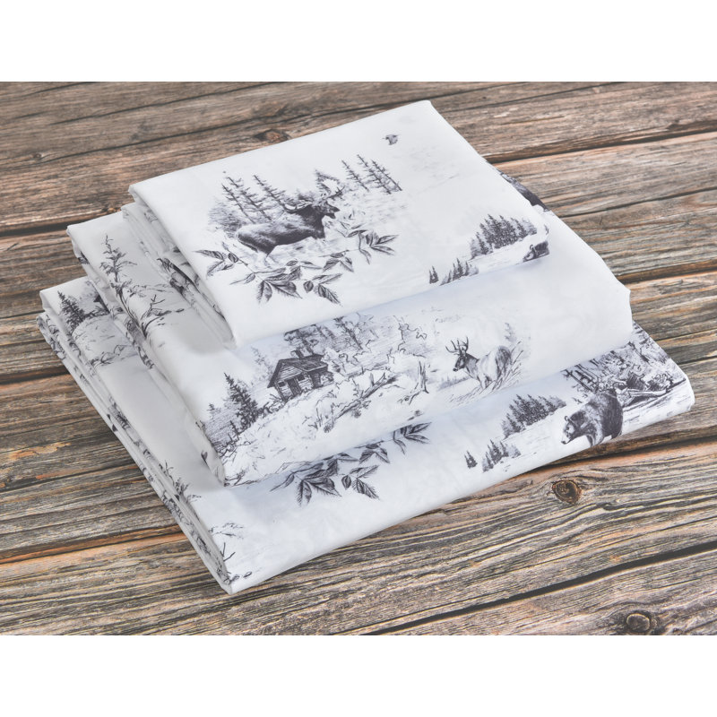 Lodge Lodge Toile Moose Woodland, Ensemble de draps pour lit double avec un drap-hou