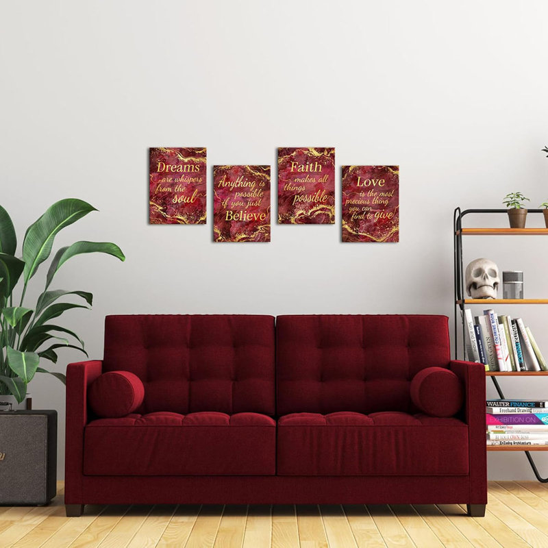 4 Piece Wrapped Canvas Print, Red