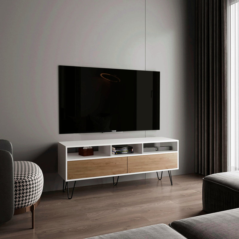 Meuble télé, 2 portes, 3 tablettes, 5 pieds