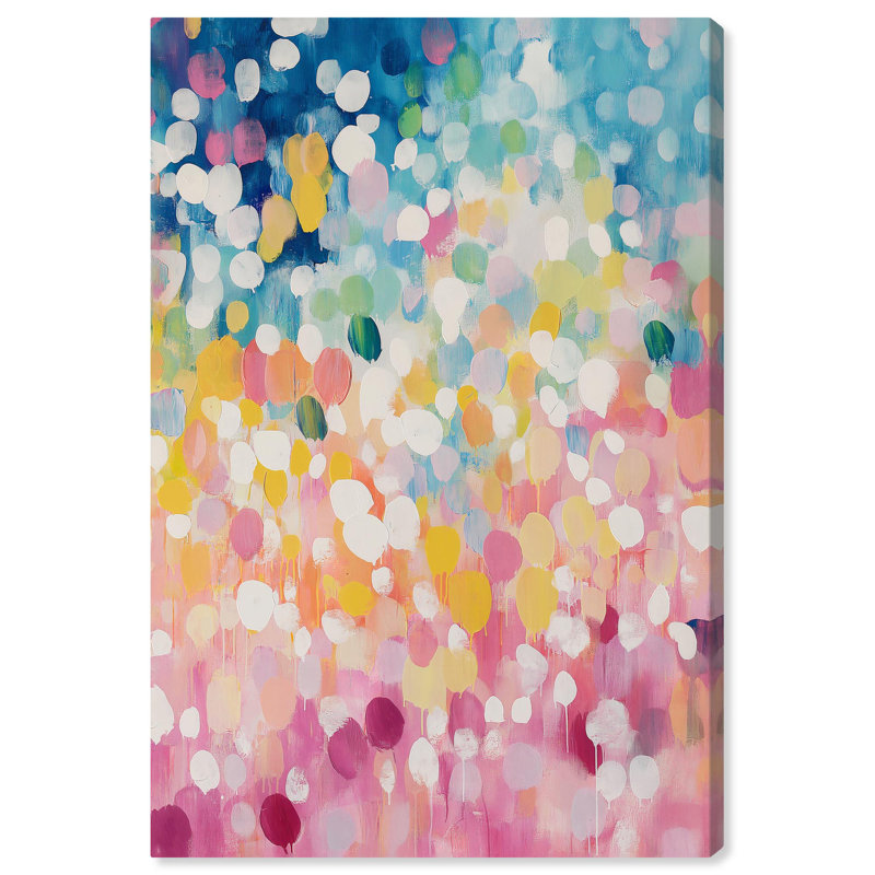«Joyful Rainfall I», toile de couleur moderne abstraite par Art Remedy, Toile tendue, H 15 po x l 10 po x P 1,5 po