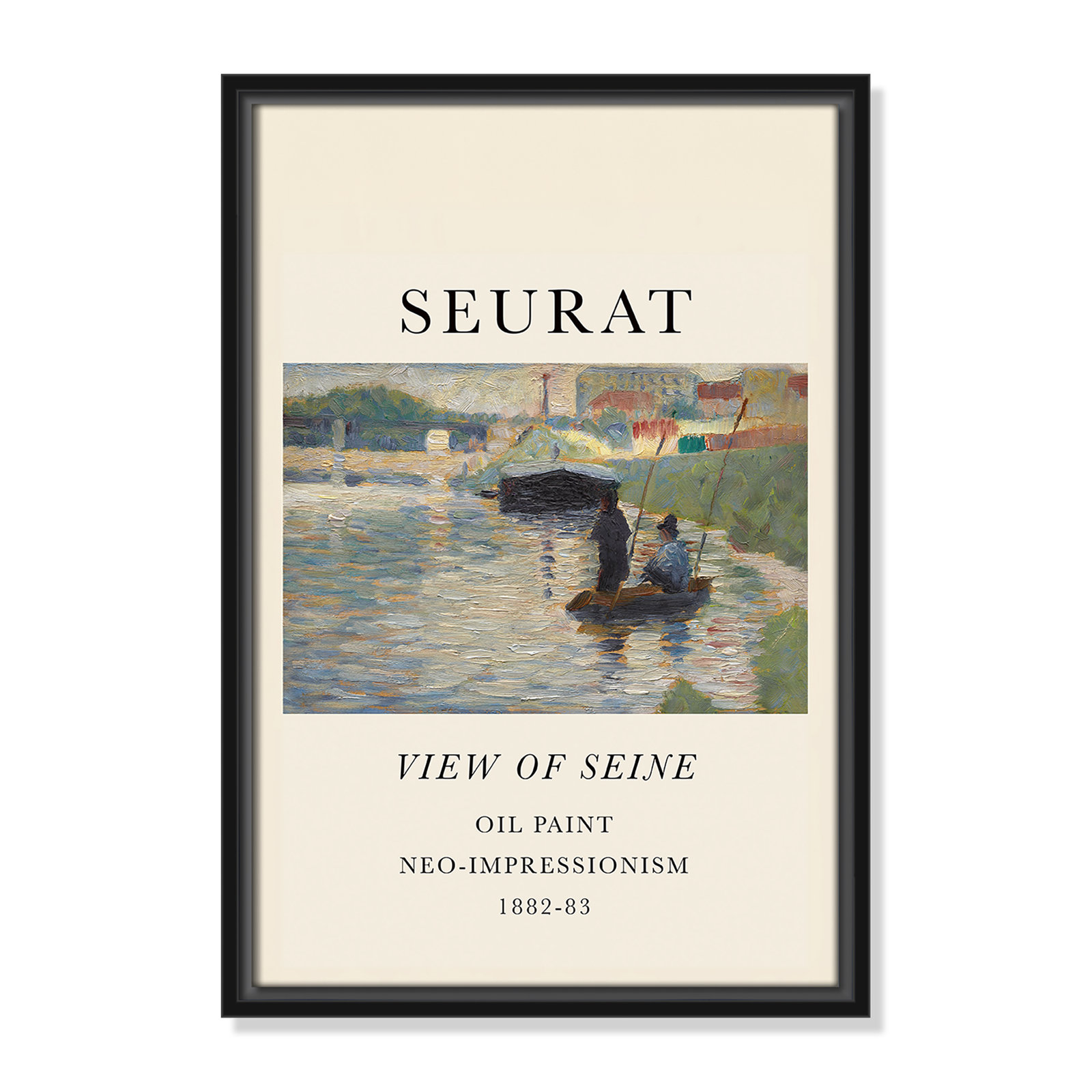View Of Seine by Georges Seurat, No, 19.5" H x 13.5" W x 2" D, Black Floater Frame