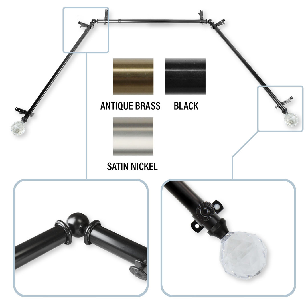 Earline Steel Rod/Resin Finials Adjustable Bay Window Single Curtain Rod Canora Grey 