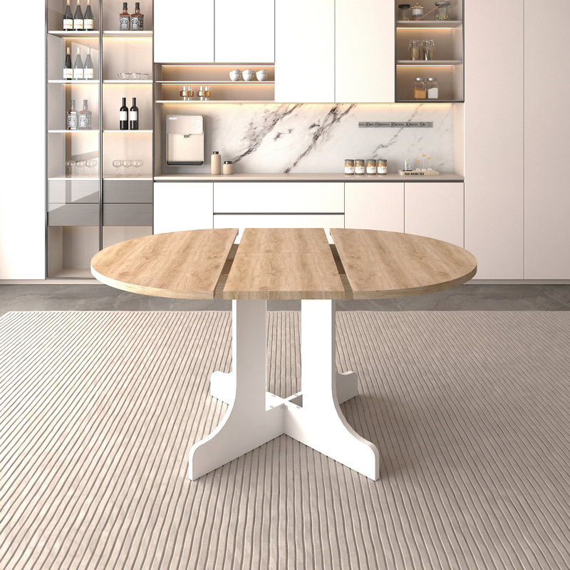 Table de salle à manger extensible Farmhouse - Plateau de table ovale avec rallonge amovible, Blanc, Naturel