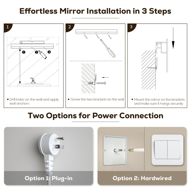 Elayshia Lighted Dimmable LED Frontlit&Backlit Frameless Anti-Fog Makeup Bathroom Round Vanity Mirror, 24" x 24" 