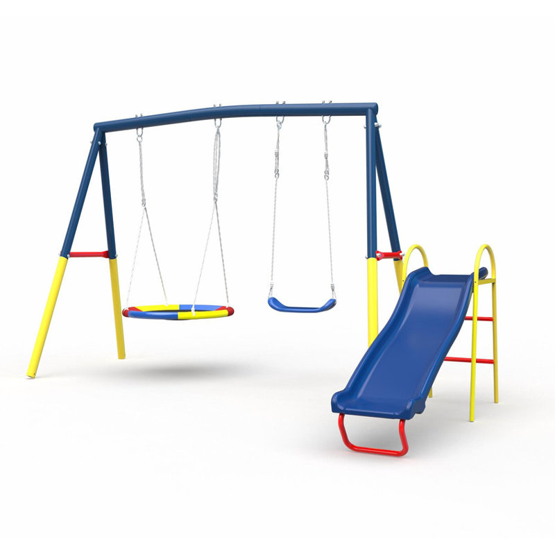 Portique 3 en 1 avec glissade - Balançoire / Grimpeur / Accessoire | Cadre en A robuste, thermolaqué, 3 ans et plus