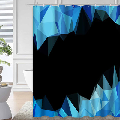 Rideau de douche bleu foncé à motif abstrait géométrique avec 12 crochets