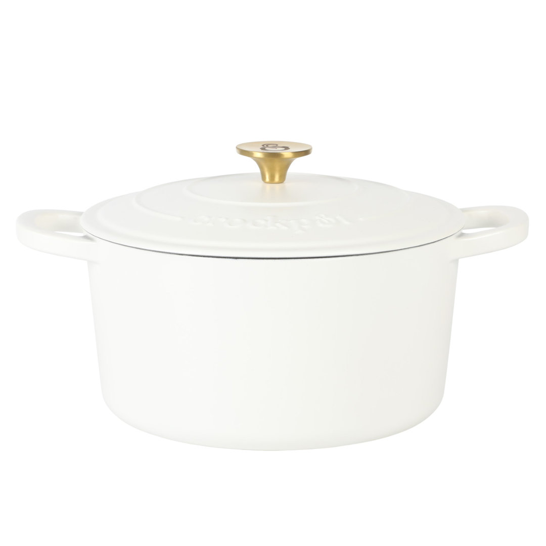 Crock-Pot Artisan Non-Stick Cast Iron Round Dutch Oven Crock-pot Color: White/Gold Capacity: 5 qt