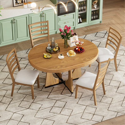 Table de salle à manger ronde pour 4 avec chaises, ensemble de table de salle à manger extensible avec rallonge amovible de 16 po, ensemble de table de salle à manger rétro 5 pièces à motif géométrique unique pour la cuisine et la salle à manger (naturel)