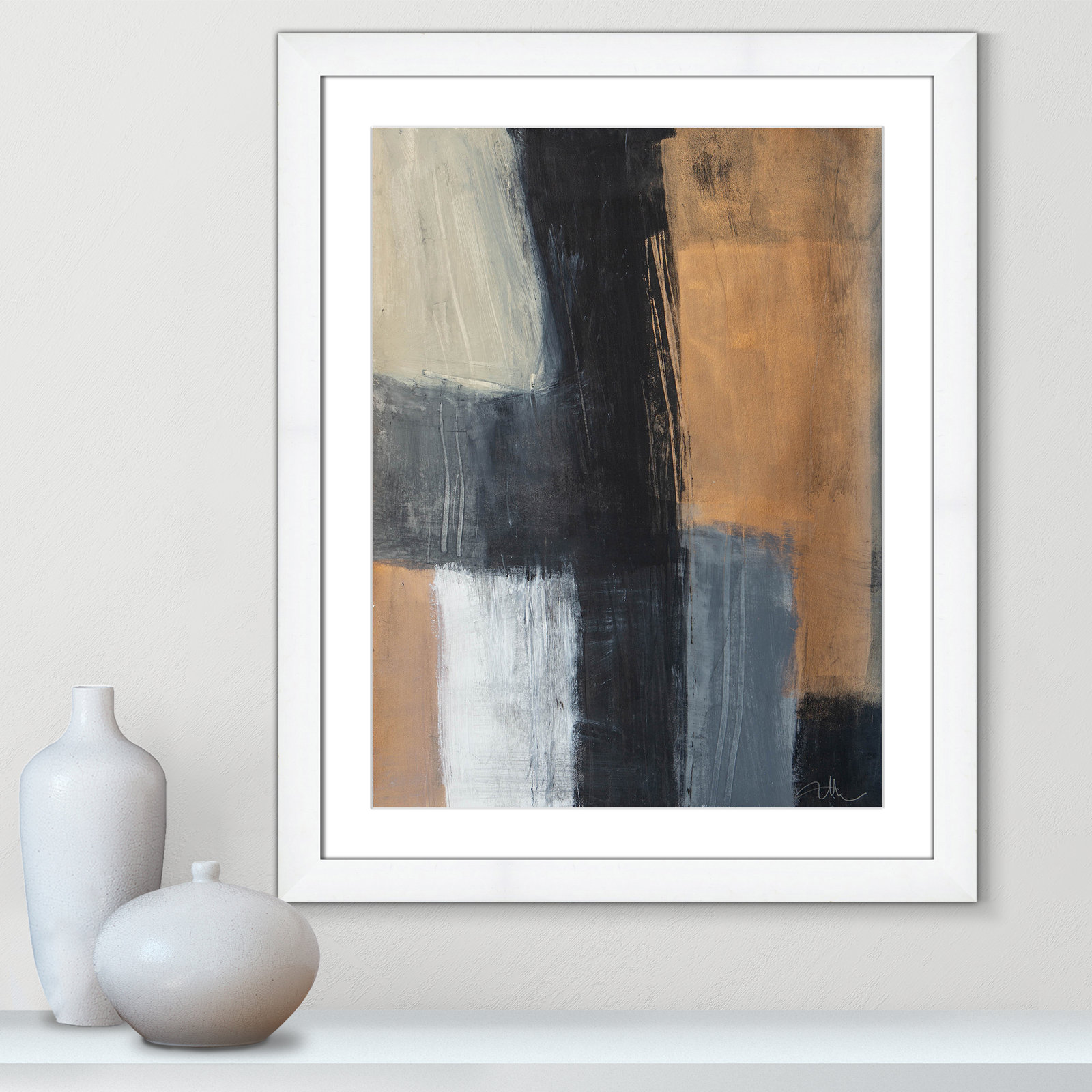 Calderon "Metallic Slate II" Print, 31" H x 25" W x 1.25" D  , White Cube Frame Matted