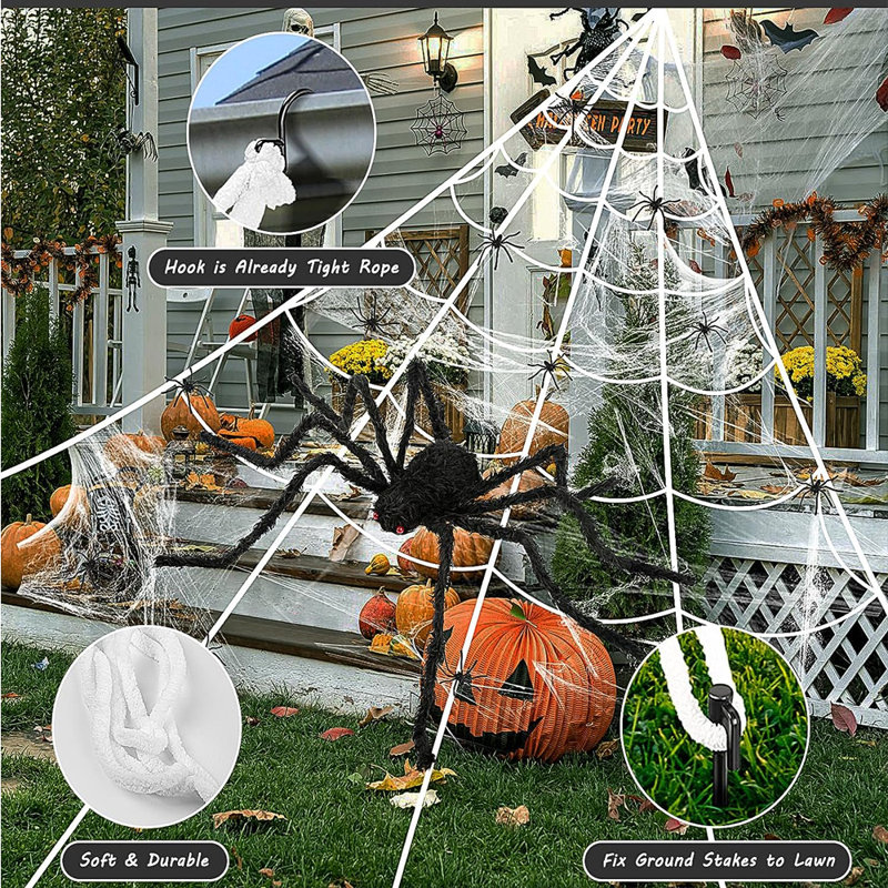 Ensemble de décoration d'araignée d'Halloween avec toile d'araignée, L 79 po