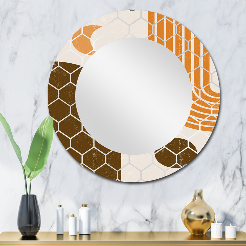 Abstrait arc-en-ciel géométrique dans des tons de terre - miroir mural moderne, 32 po x 32 po
