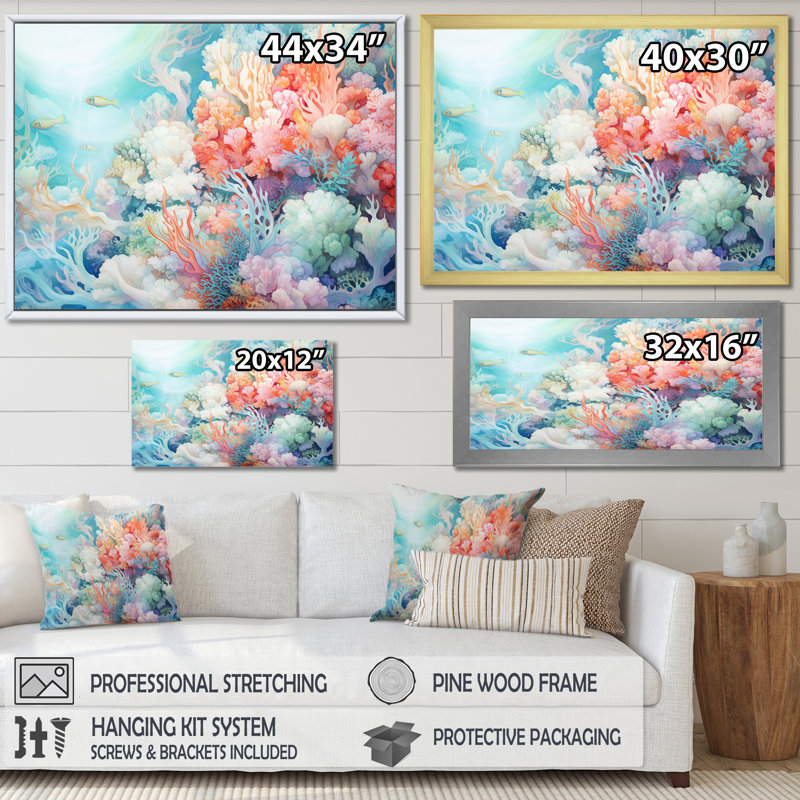 Underwater Coral Symphony Ii I - Coastal Coral Under Water Large, art mural, H 12 po x l 20 po x P 1 po, Cadre blanc