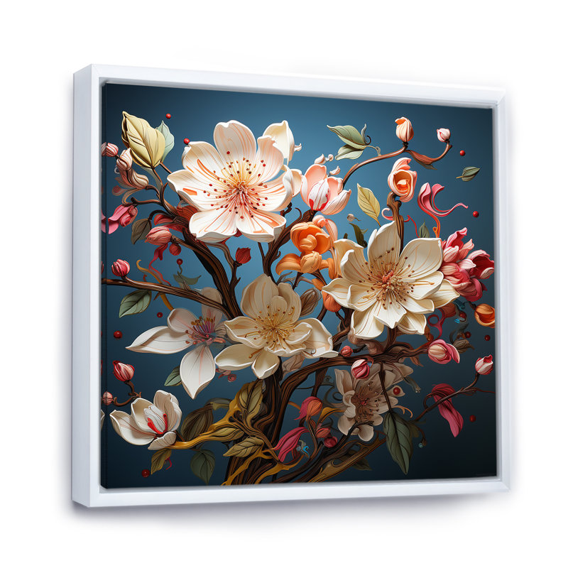 Doux chant de magnolia I, H 30 po x l 30 po x P 1 po, Cadre flottant blanc