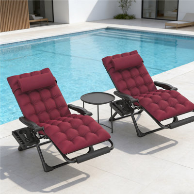 Oversized Zero Gravity Chair 2Pcs Set, 500 Lbs Heavy Duty Reclining Lawn Chair With Aluminum Alloy Lock, Removable Cushion, Large Pillow & Cup Holder, Foldable Patio Lounge Chair