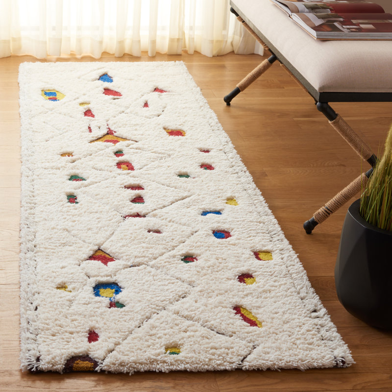 Kaloudis 922 Hand Tufted Wool/Cotton Abstract Indoor Use Only Rug in Ivory/Red, Runner 2'3" x 8'
