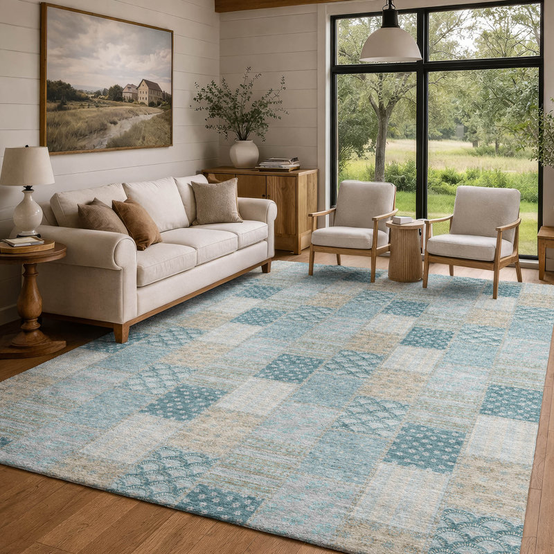 Machine Washable Indoor/Outdoor Chantille ACN2923 Americana Rug, Teal, 9' x 12'