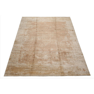 Tapis beige en sherpa tibétain à motif abstrait tissé à la main 8 x 10 x 8 pêche
