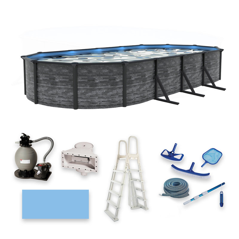 Piscine ovale en acier de 52 po de profondeur Montilla, L 52 po x l 25 po x H 12 po, Gris