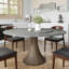 Ensemble de table de salle à manger ronde Mid-Century en pierre grise moderne avec plateau tournant (1 table, 4 chaises, 1 table, 6 chaises)-1329230565-1329230554